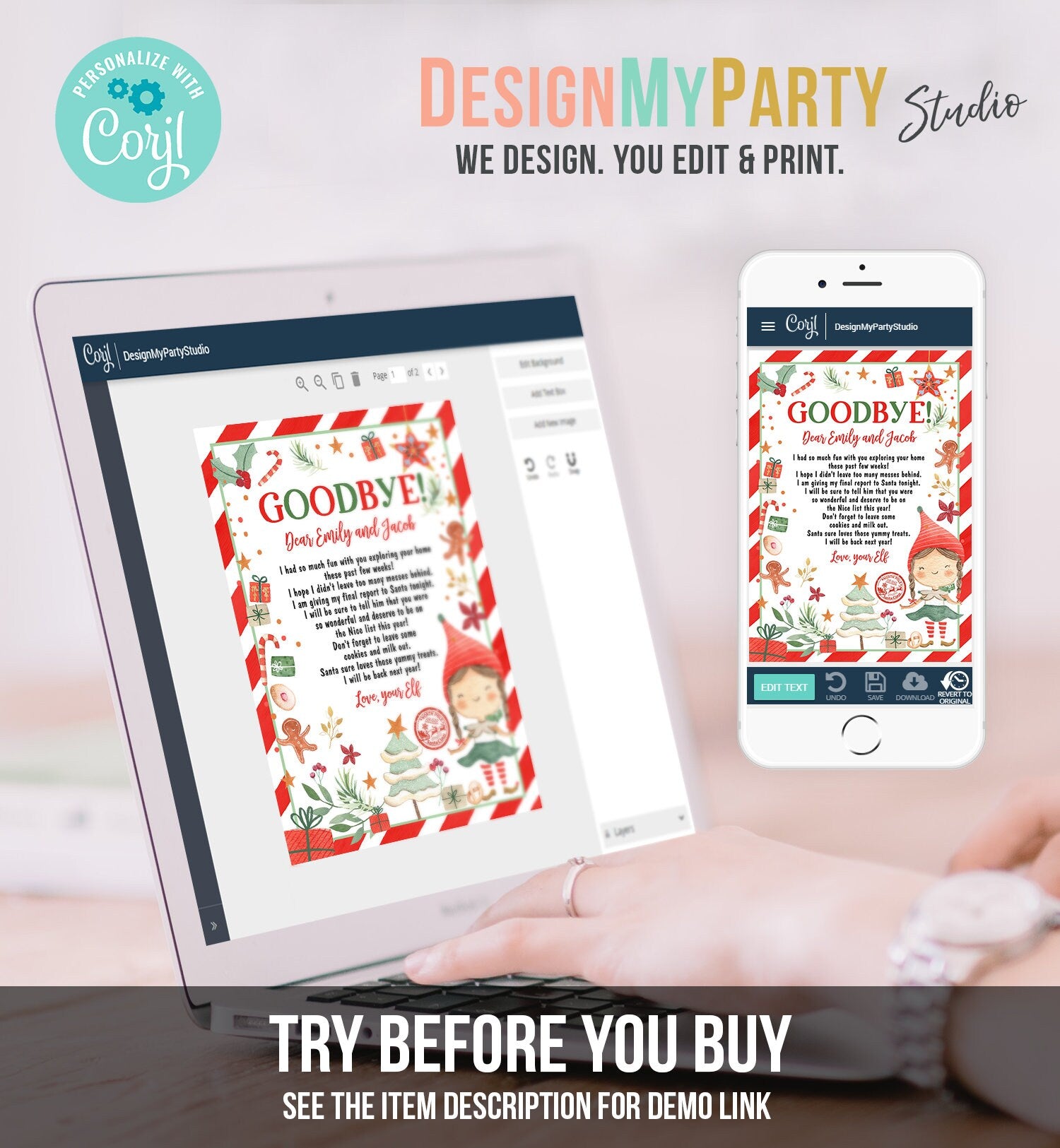 Editable Elf Goodbye Letter Departure Letter Christmas Goodbye to Your Elf Christmas Elf Letter Santa Claus Poem Printable Template 0358