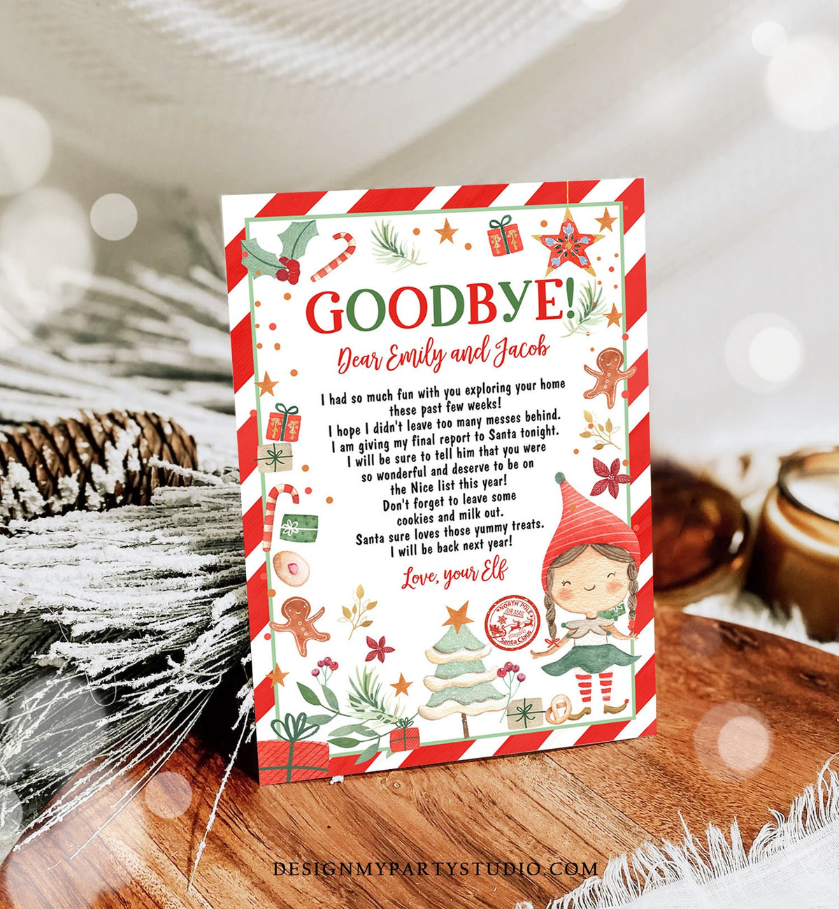 Editable Elf Goodbye Letter Departure Letter Christmas Goodbye to Your Elf Christmas Elf Letter Santa Claus Poem Printable Template 0358