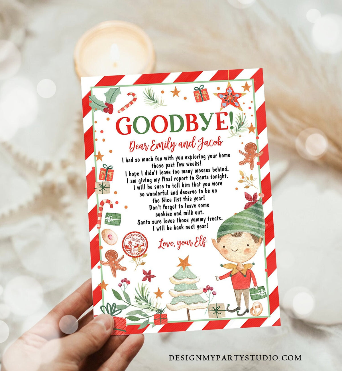 Editable Elf Goodbye Letter Departure Letter Christmas Goodbye to Your Elf Christmas Elf Letter Santa Claus Poem Printable Template 0358