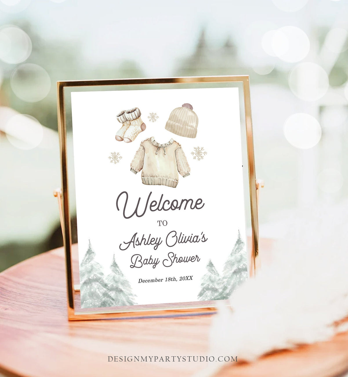 Editable Baby it&#39;s Cold Welcome Sign Watercolor Winter Baby Shower Gender Neutral Boy Snowflake Baby Clothes Digital Template Printable 0491