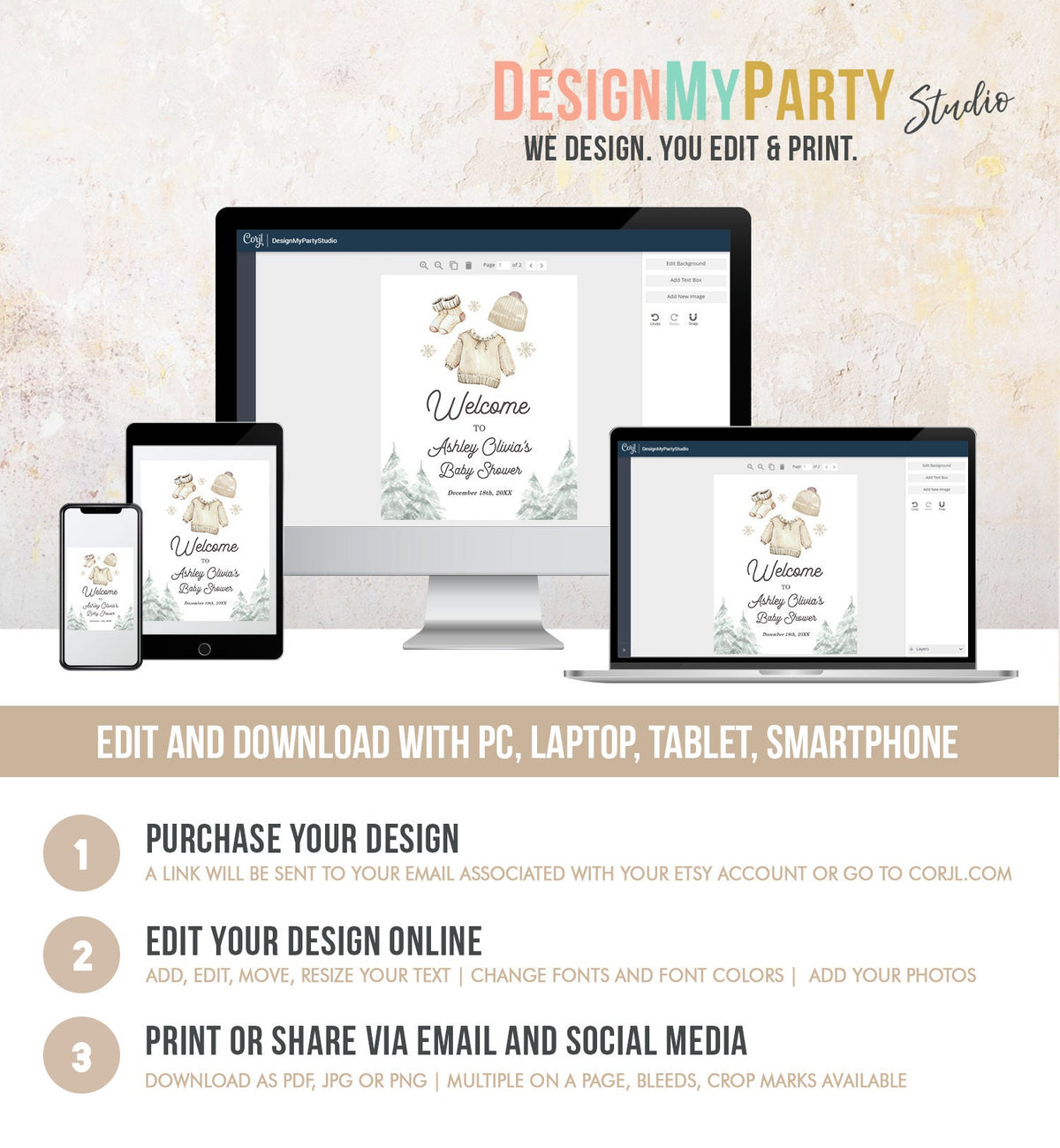 Editable Baby it&#39;s Cold Welcome Sign Watercolor Winter Baby Shower Gender Neutral Boy Snowflake Baby Clothes Digital Template Printable 0491