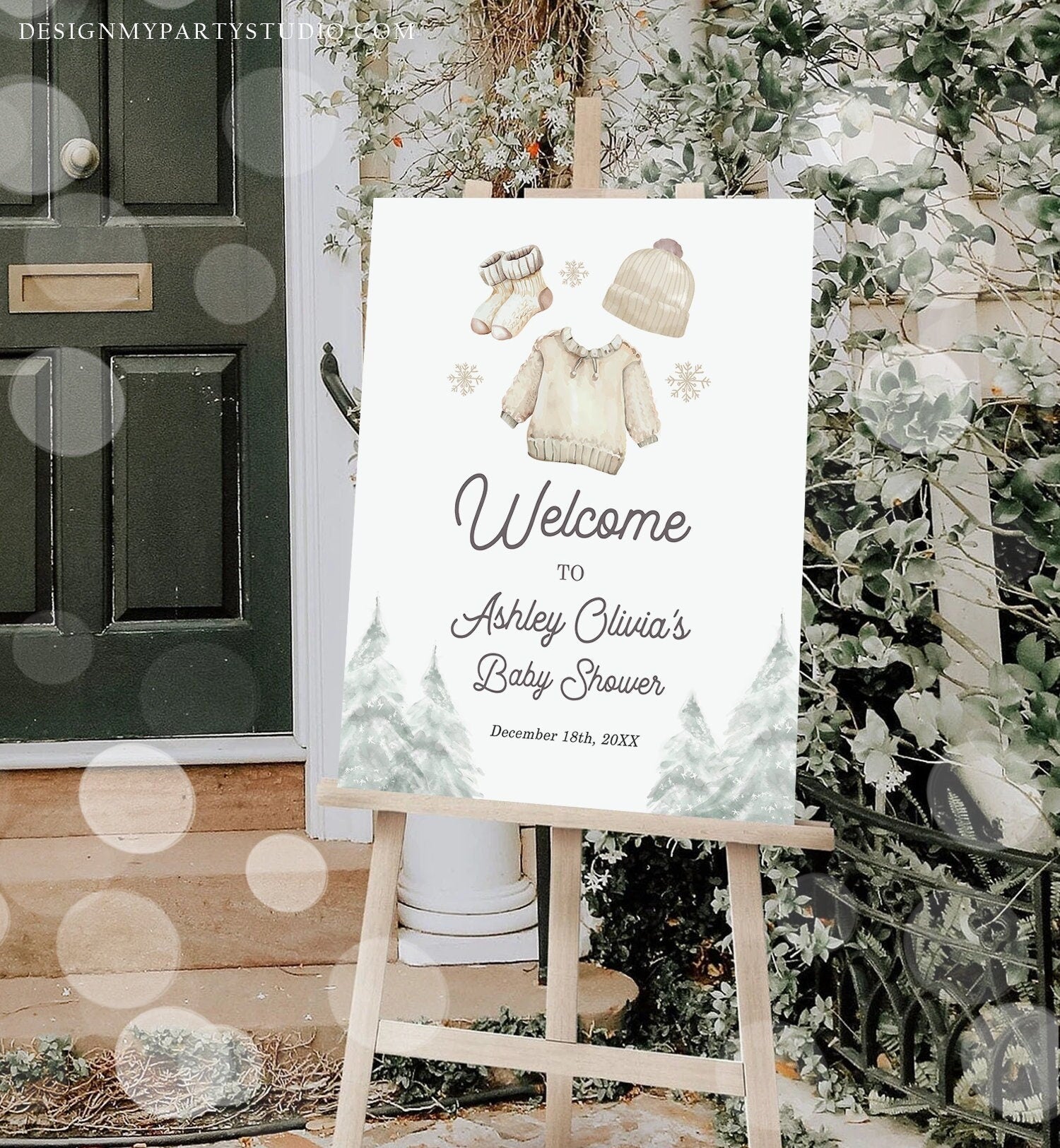 Editable Baby it's Cold Welcome Sign Watercolor Winter Baby Shower Gender Neutral Boy Snowflake Baby Clothes Digital Template Printable 0491