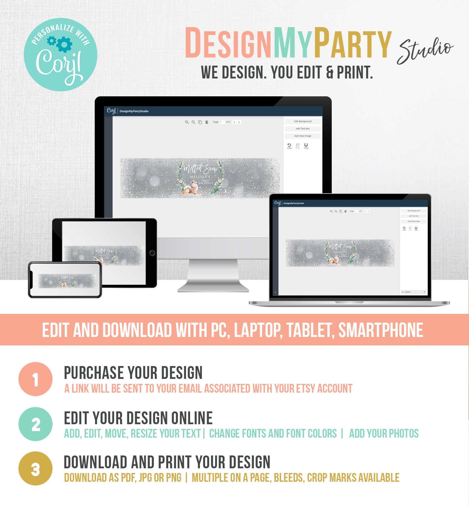 Editable Winter Deer Water Bottle Labels Winter Onederland Party Decor Girl 1st Birthday Pink Gold Christmas Digital Template Printable 0265