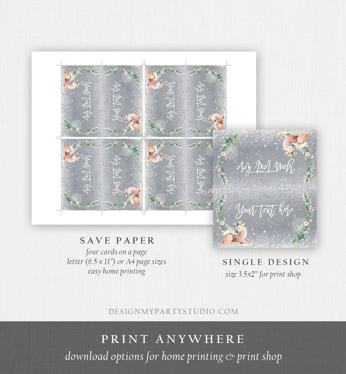 Editable Winter Deer Food Tent Label Place Card Baby It&#39;s Cold Outside Girl Birthday Baby Shower Digital Download Template Printable 0265