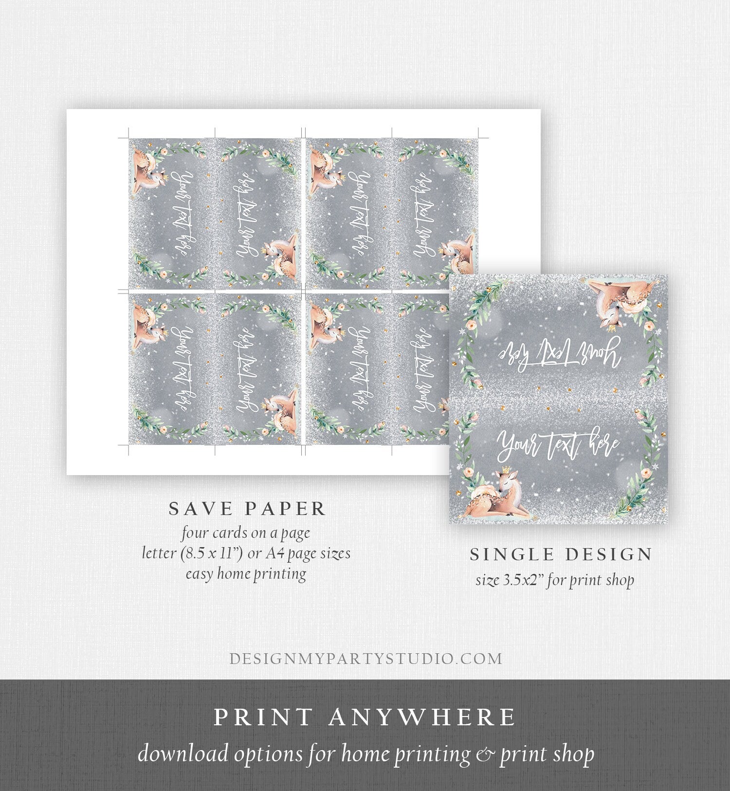 Editable Winter Deer Food Tent Label Place Card Baby It's Cold Outside Girl Birthday Baby Shower Digital Download Template Printable 0265