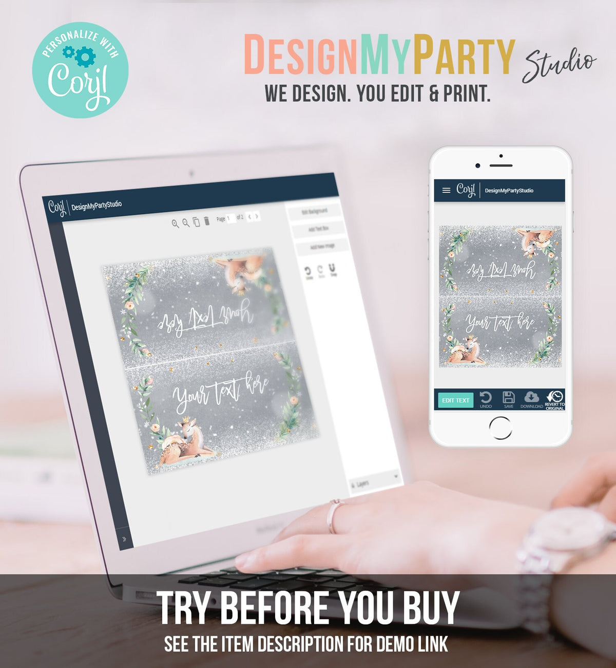 Editable Winter Deer Food Tent Label Place Card Baby It&#39;s Cold Outside Girl Birthday Baby Shower Digital Download Template Printable 0265