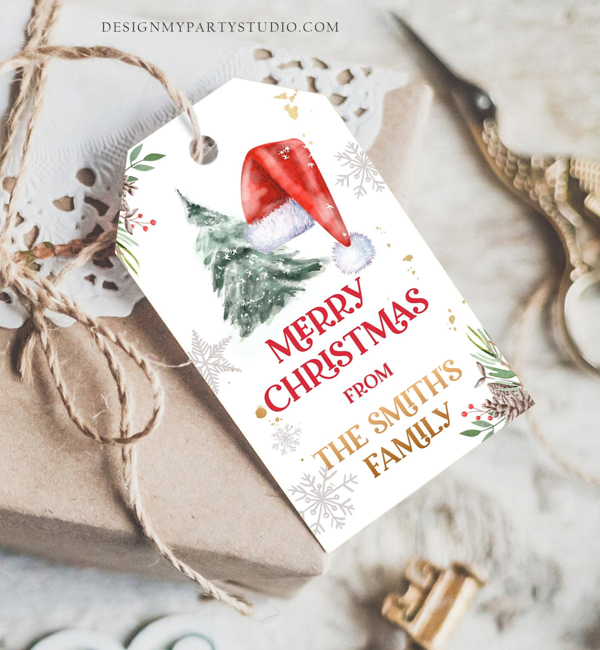 Editable Christmas Favor Tag Holiday Gift Tags Merry Christmas Santa Hat Elf Holiday Labels Digital Download Template Printable 0443 0444