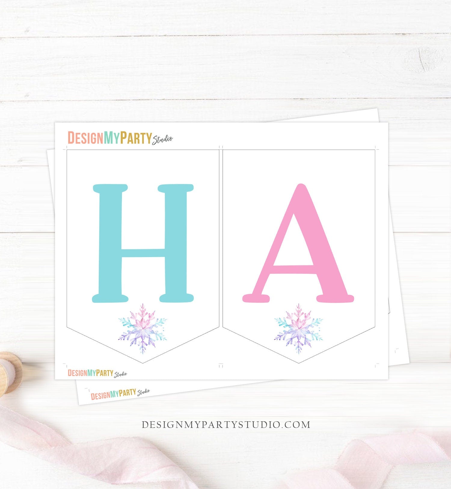 Happy Birthday Banner Winter Onederland Birthday Girl Snowflake Magical Winter Gold Pink Purple First Download PRINTABLE DIGITAL DIY 0494