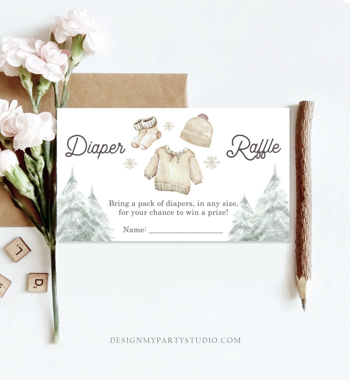 Editable Winter Diaper Raffle Tickets Baby It&#39;s Cold Outside Baby Shower Winter Baby Snowflake Gender Neutral Corjl Template Printable 0491