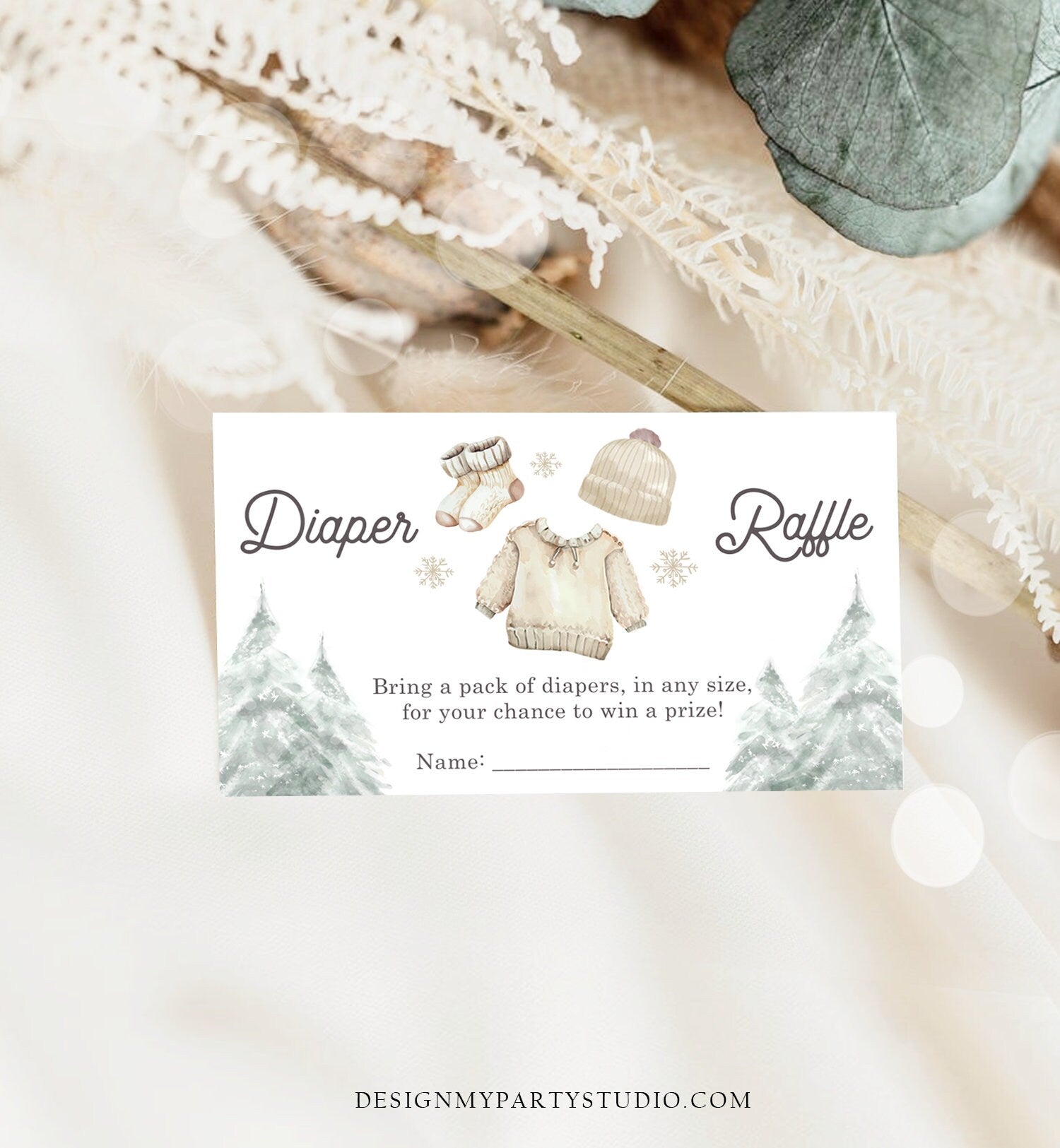 Editable Winter Diaper Raffle Tickets Baby It's Cold Outside Baby Shower Winter Baby Snowflake Gender Neutral Corjl Template Printable 0491