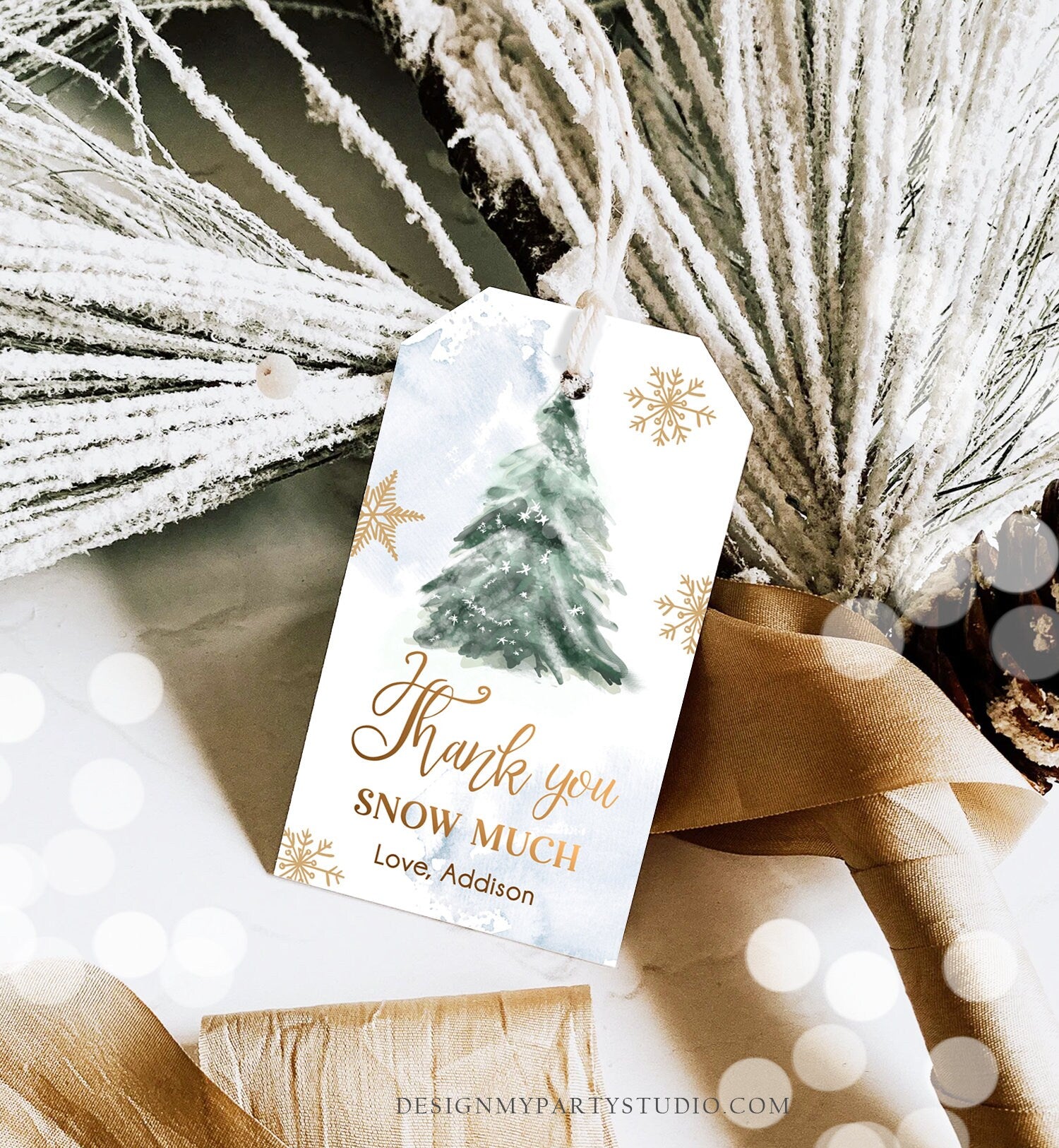 Editable Winter Favor Tag Winter Holiday Christmas Thank You Snow Much Baby Shower Blue Gold Gift Tag Digital Template Printable 0363