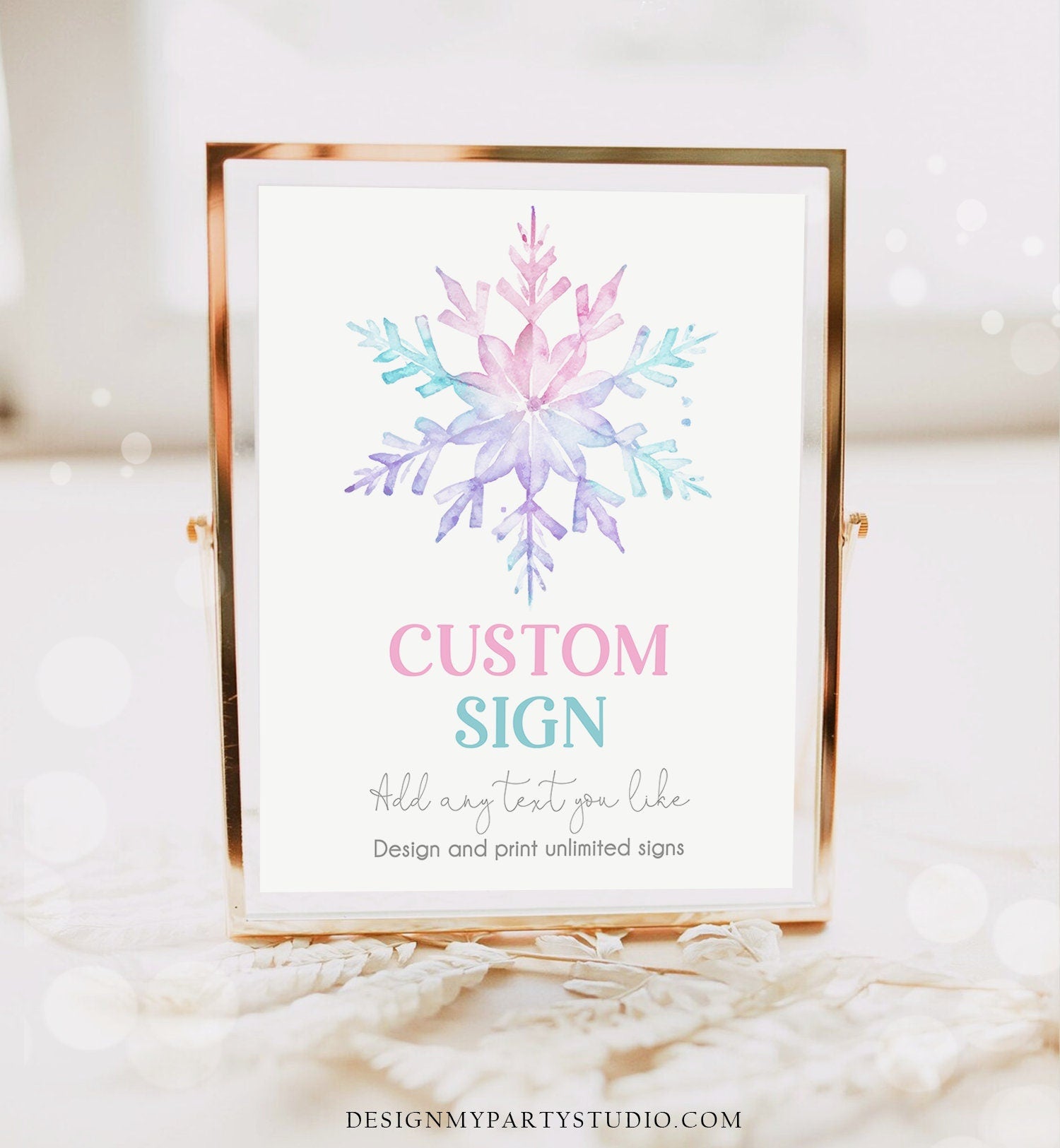 Editable Custom Sign Winter Birthday Winter Onederland Decor Girl 1st Party Snowflake Pink Purple Digital Download Template Printable 0494