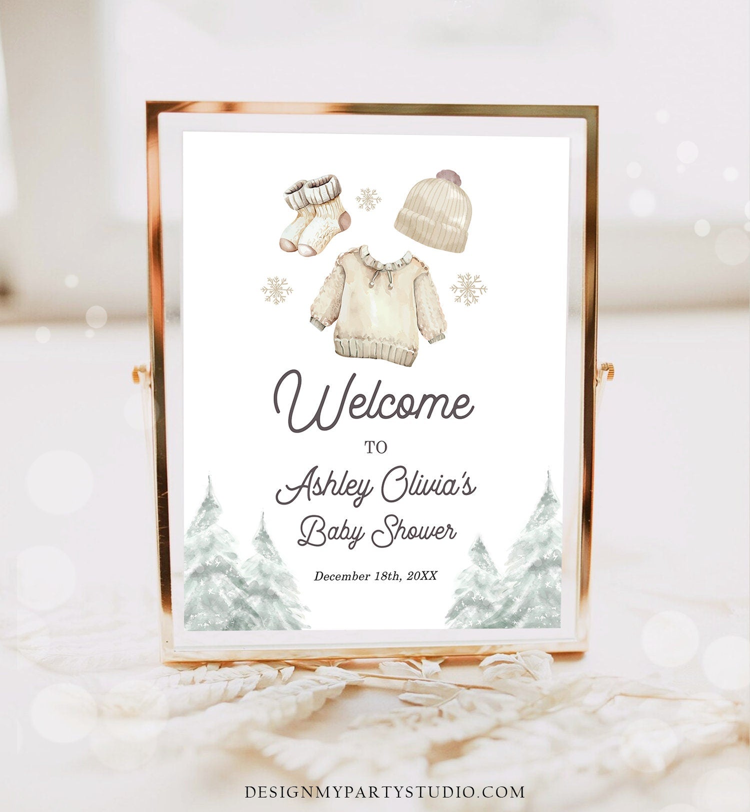Editable Baby it's Cold Welcome Sign Watercolor Winter Baby Shower Gender Neutral Boy Snowflake Baby Clothes Digital Template Printable 0491