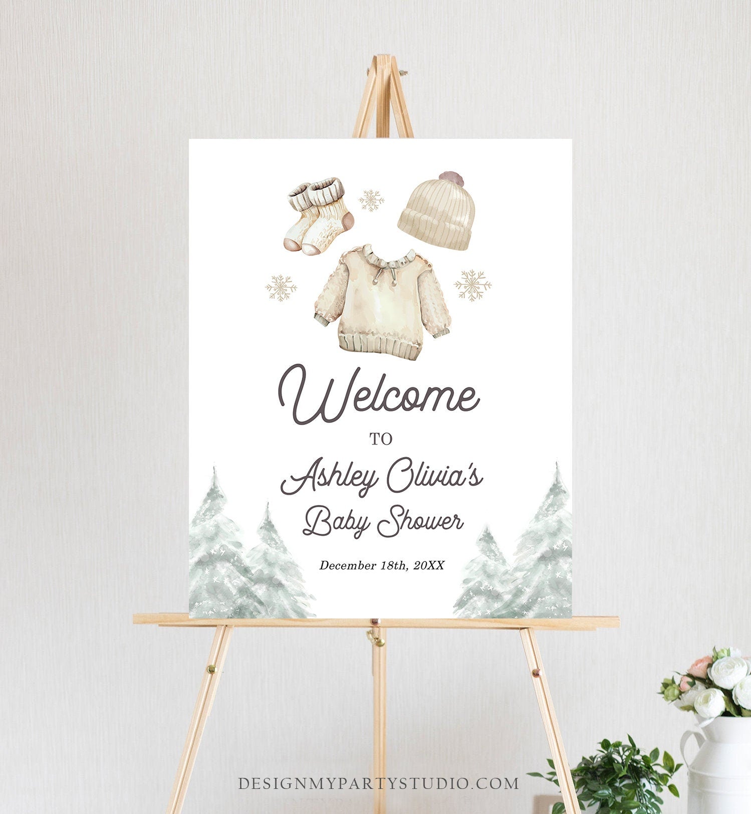 Editable Baby it's Cold Welcome Sign Watercolor Winter Baby Shower Gender Neutral Boy Snowflake Baby Clothes Digital Template Printable 0491