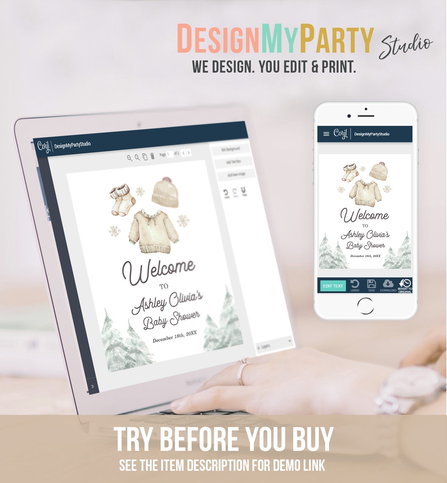 Editable Baby it's Cold Welcome Sign Watercolor Winter Baby Shower Gender Neutral Boy Snowflake Baby Clothes Digital Template Printable 0491