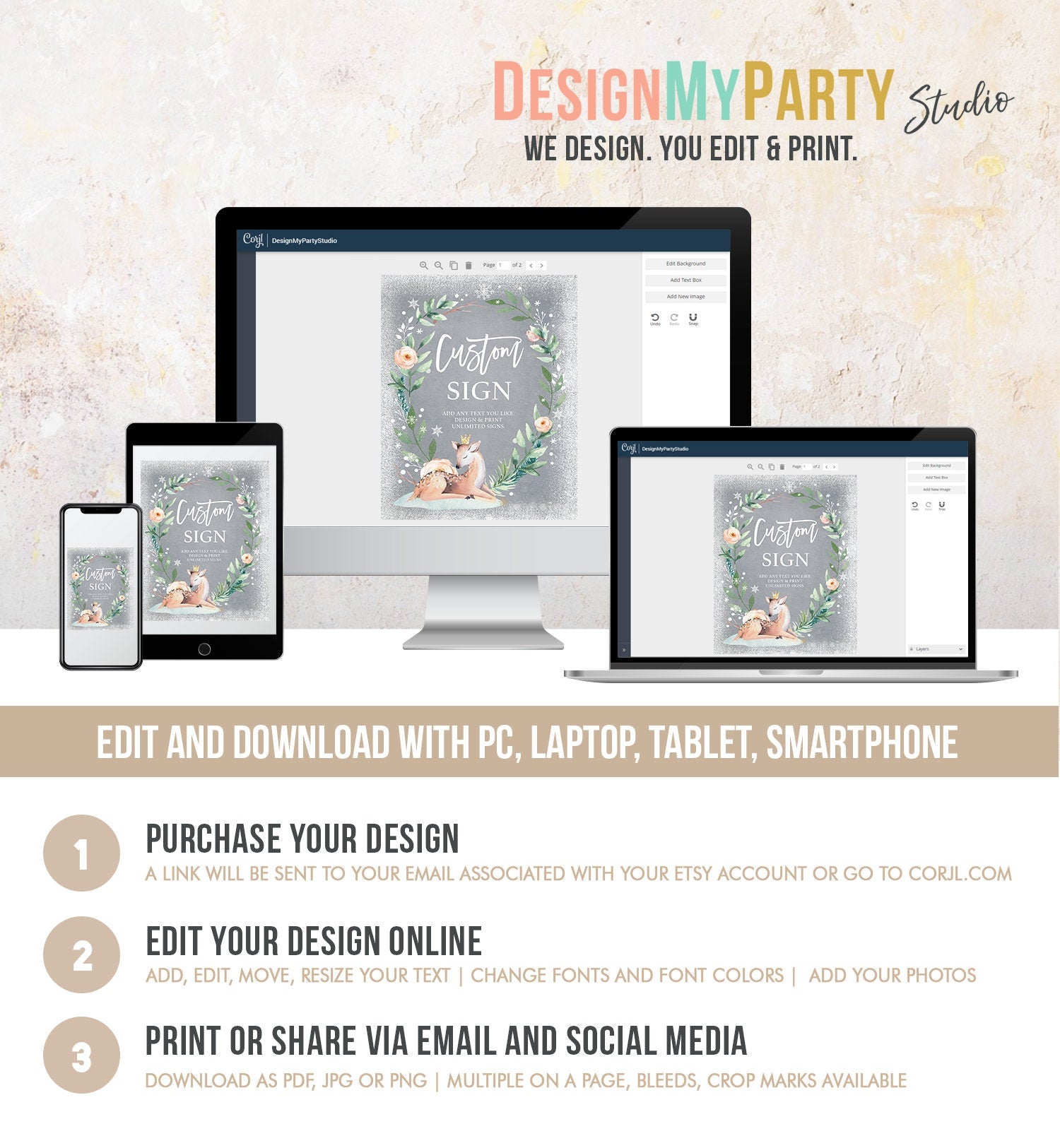 Editable Custom Sign Winter Deer First Birthday Baby Shower Sign Winter Onederland Cold Outside Pink Gold Digital Download Printable 0265