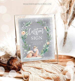 Editable Custom Sign Winter Deer First Birthday Baby Shower Sign Winter Onederland Cold Outside Pink Gold 8x10 Download PRINTABLE 0265