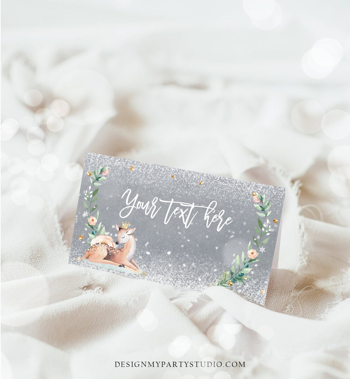 Editable Winter Deer Food Tent Label Place Card Baby It&#39;s Cold Outside Girl Birthday Baby Shower Digital Download Template Printable 0265