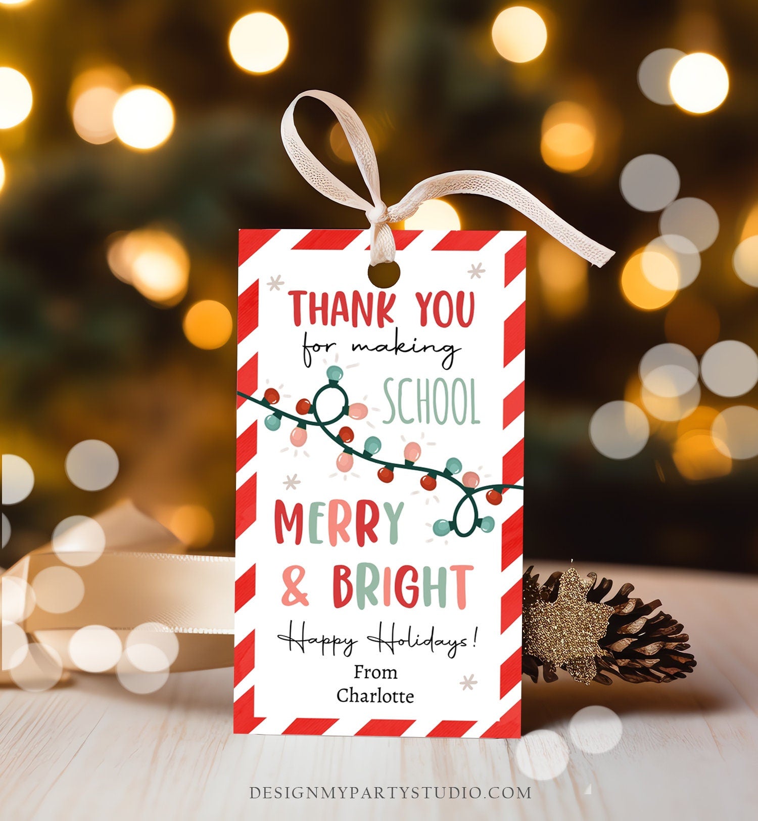 Editable Thank You for Making School Merry And Bright Gift Tags Teacher Christmas Tag Holiday Kids Lights Digital Template Printable 0443