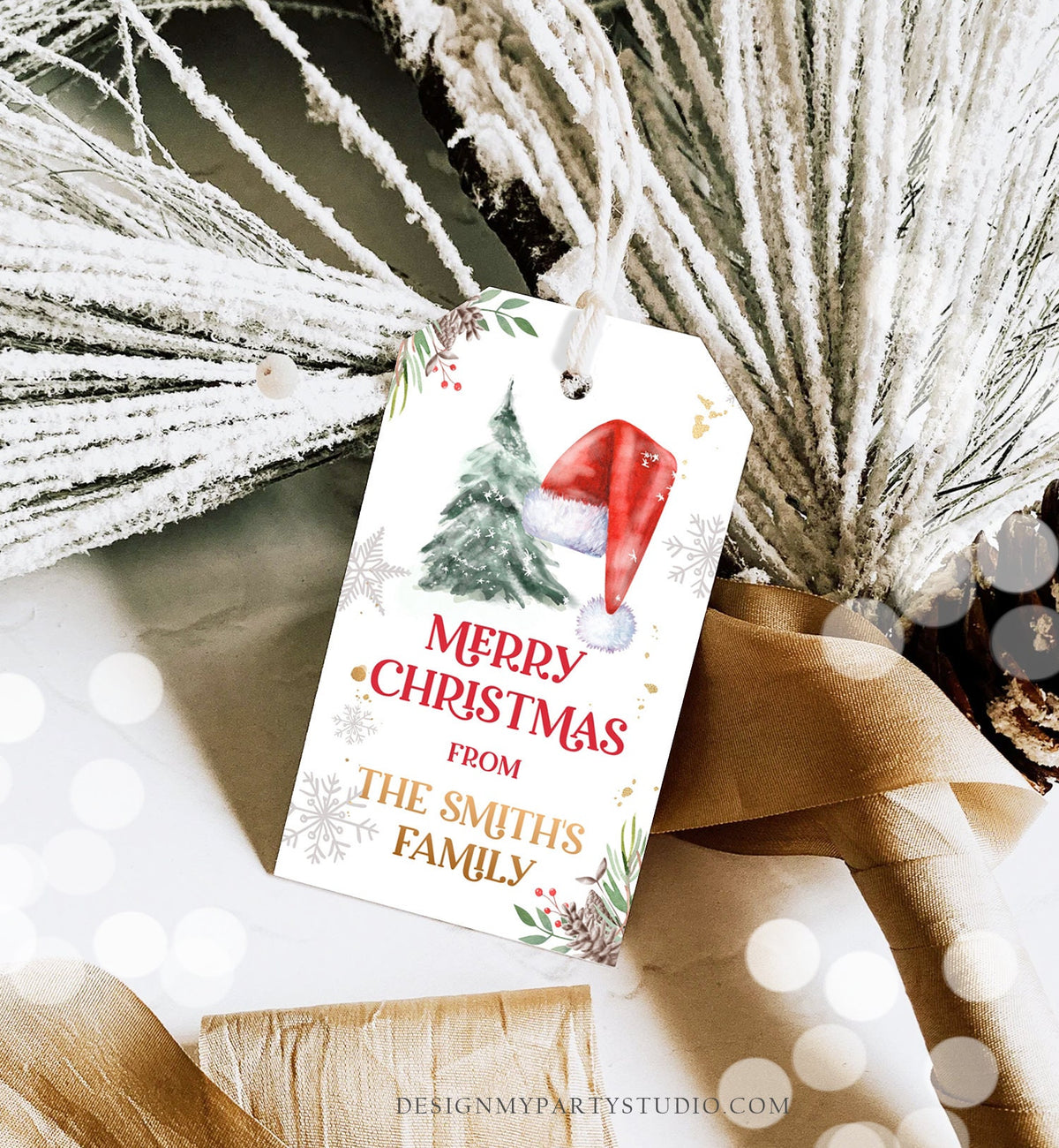 Editable Christmas Favor Tag Holiday Gift Tags Merry Christmas Santa Hat Elf Holiday Labels Digital Download Template Printable 0443 0444