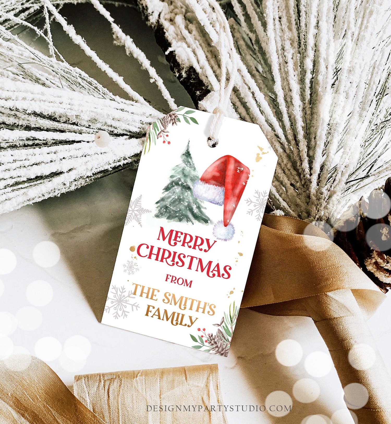 Editable Christmas Favor Tag Holiday Gift Tags Merry Christmas Santa Hat Elf Holiday Labels Digital Download Template Printable 0443 0444