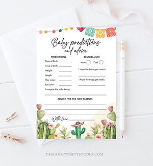 Editable Baby Predictions Fiesta Baby Shower Game Advice for Parents Game Shower Activity Cactus Mexican Corjl Template Printable 0404