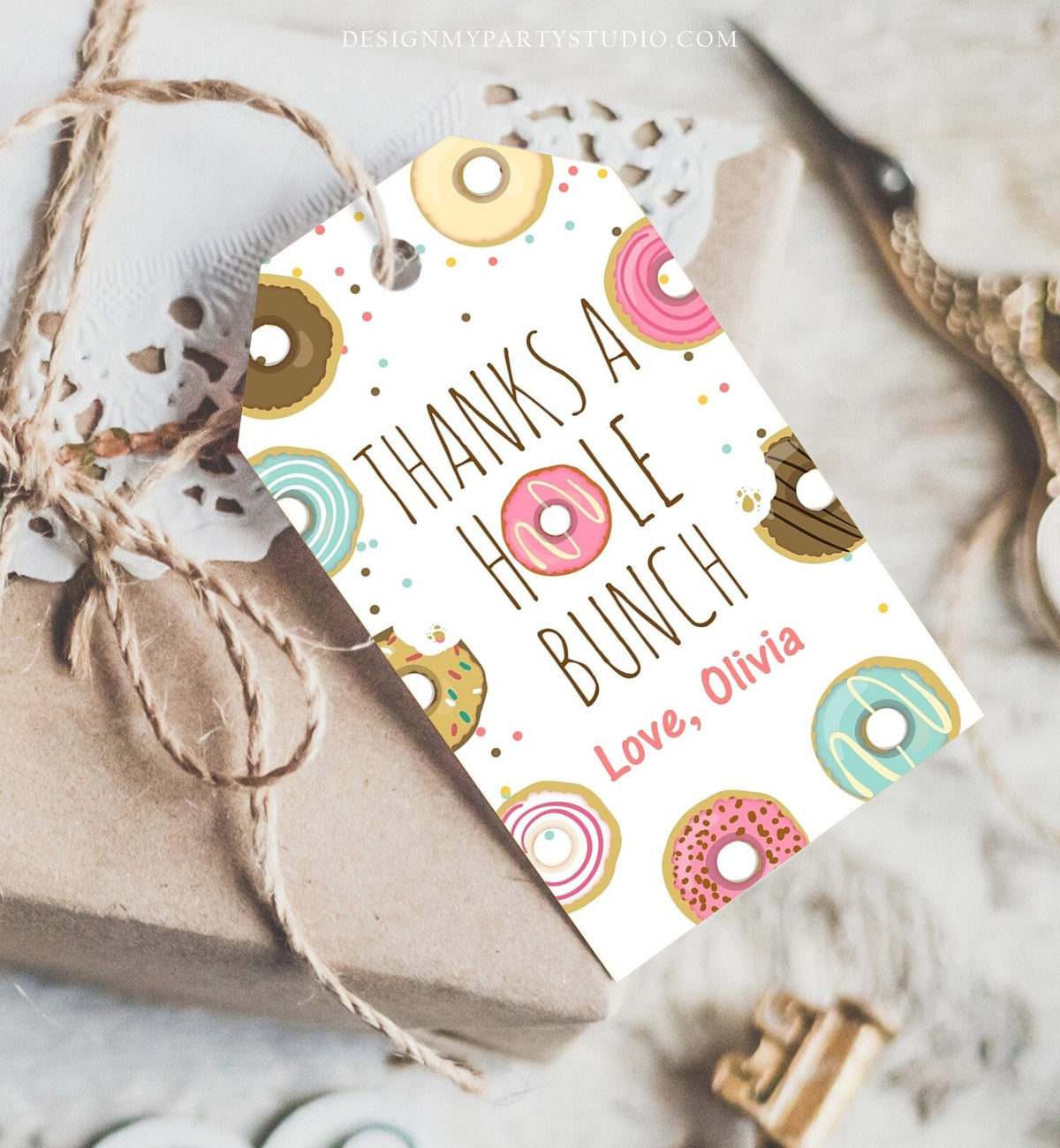 Editable Donut Favor Tags Tags Donut Birthday Donut Thank you tags A hole bunch Birthday Girl Pink Donut tags Template PRINTABLE Corjl 0050