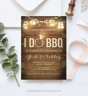 Editable I Do BBQ Invitation Couples Shower Invite Engagement Party Rustic Wood Lights Jars Download Printable Template Corjl Digital 0015