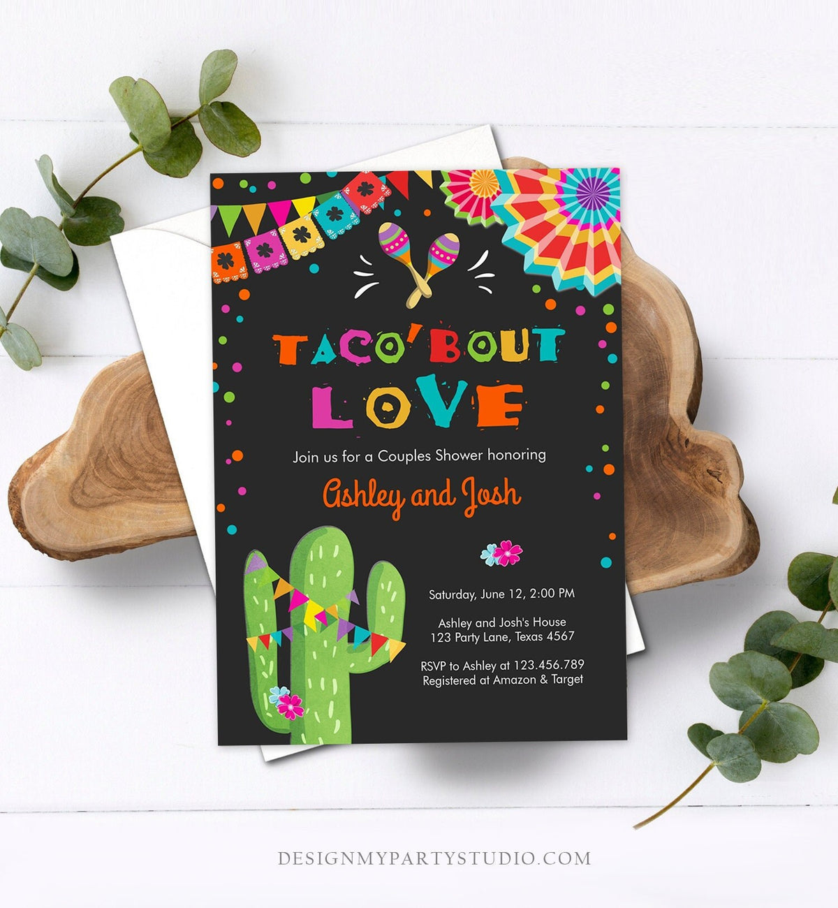 Editable Taco Bout Love Fiesta Couples Shower Invitation Coed Joined Cactus Mexican Digital Download Evite Template Printable 0045