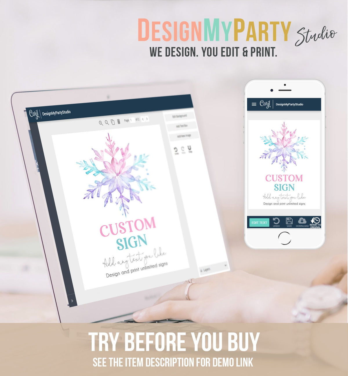 Editable Custom Sign Winter Birthday Winter Onederland Decor Girl 1st Party Snowflake Pink Purple Digital Download Template Printable 0494