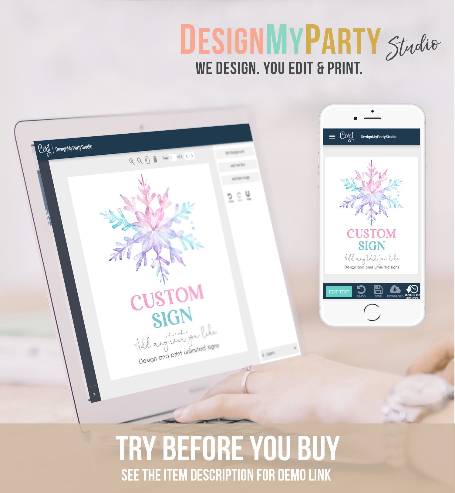 Editable Custom Sign Winter Birthday Winter Onederland Decor Girl 1st Party Snowflake Pink Purple Digital Download Template Printable 0494