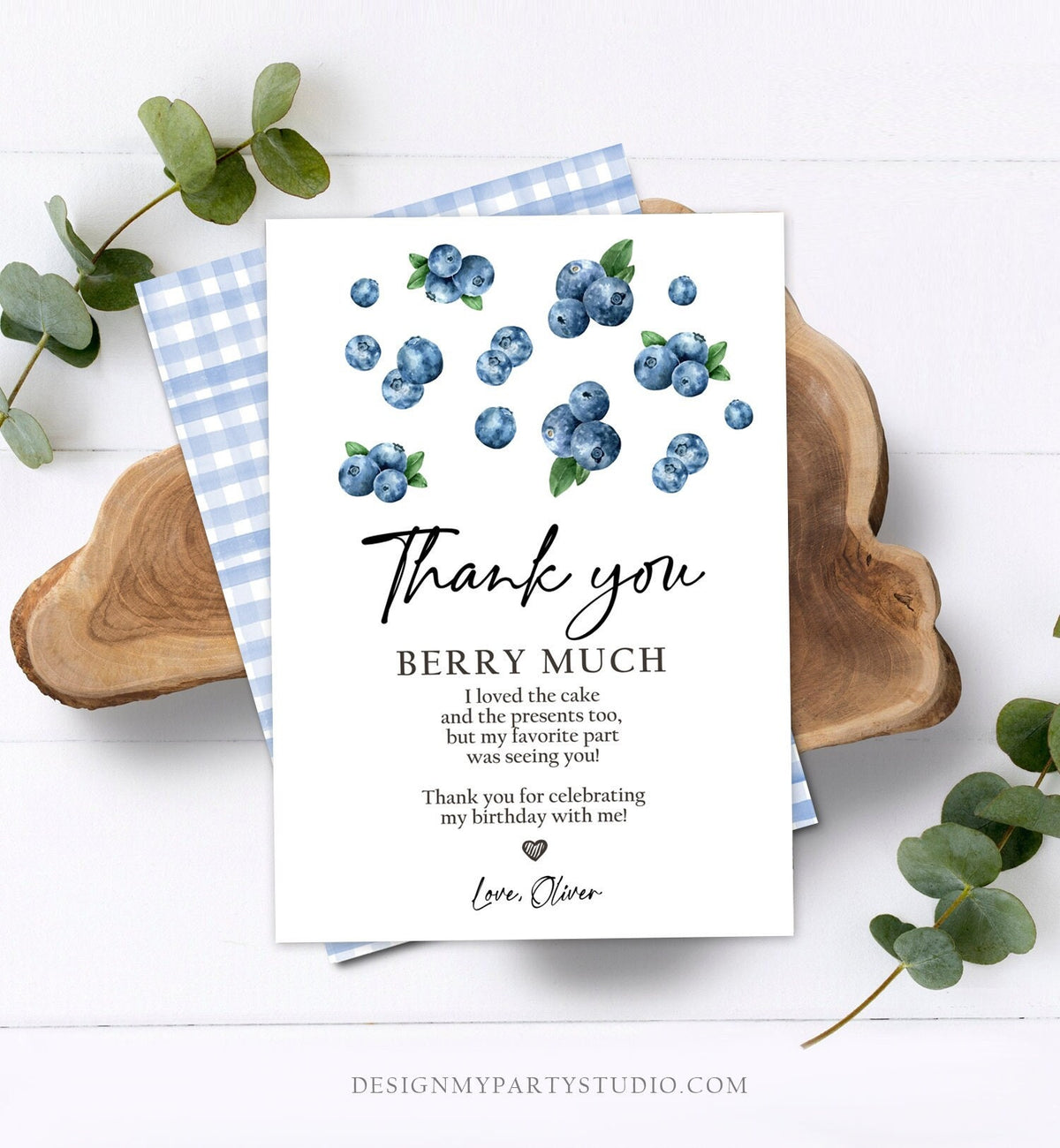 Editable Blueberry Thank You Card Berry First Birthday Berry Sweet Farmers Market Blueberries Boy Digital Download Template Printable 0399