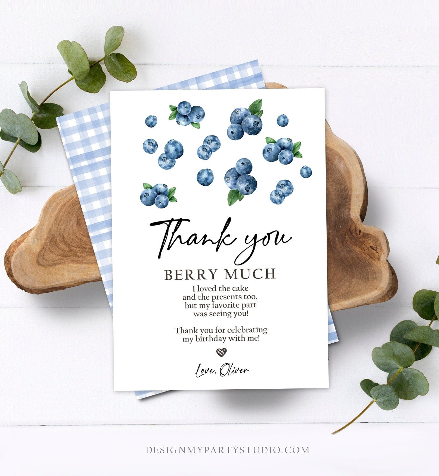 Editable Blueberry Thank You Card Berry First Birthday Berry Sweet Farmers Market Blueberries Boy Digital Download Template Printable 0399
