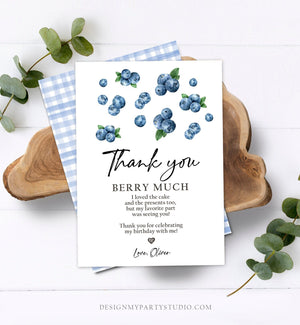 Editable Blueberry Thank You Card Berry First Birthday Berry Sweet Farmers Market Blueberries Boy Download Printable Template Corjl 0399