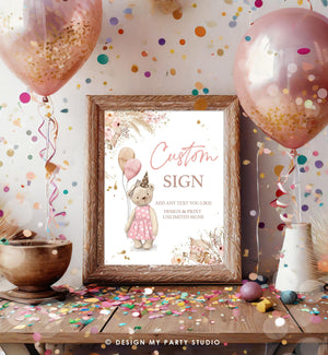 Editable Custom Sign Teddy Bear Birthday Bear Baby Shower Girl Bearly Wait Boho Modern Balloon Picnic Sign Corjl Template Printable 0421