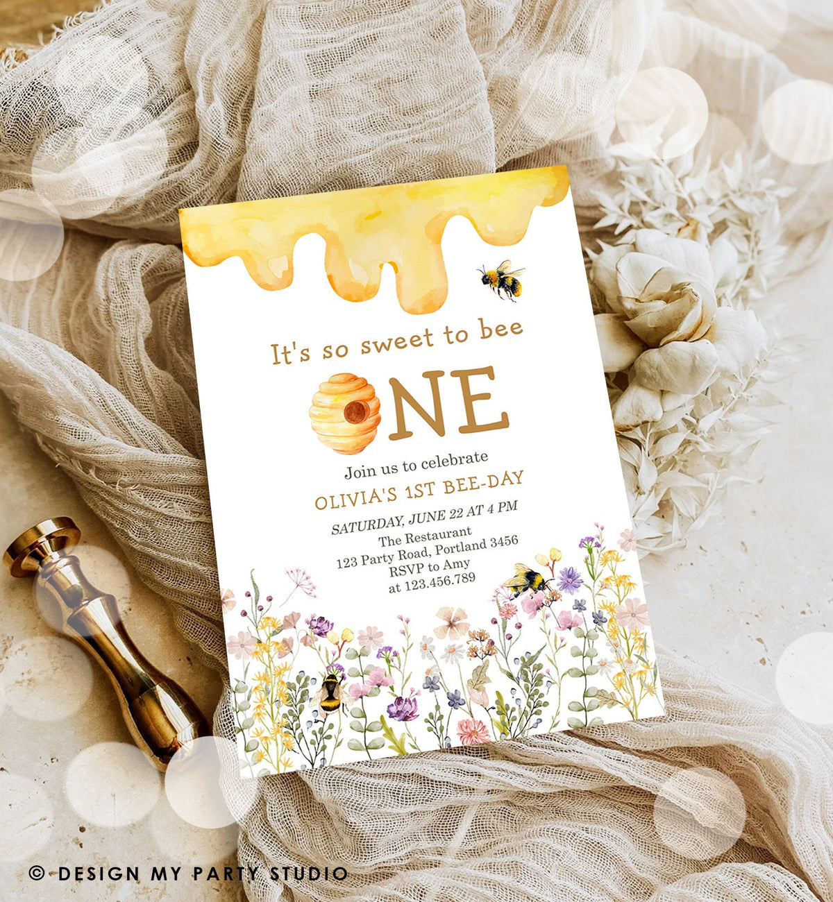Editable Sweet to Bee One Invitation First Bee-Day Party 1st Bee Day Honey Girl First Birthday Bumble Bee Digital Template Printable 0502