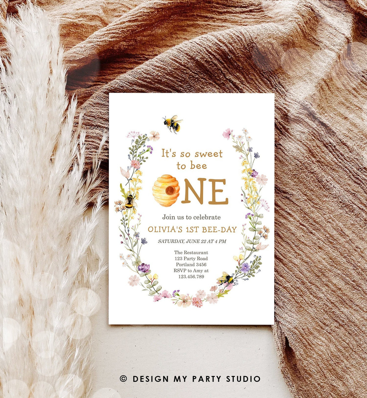 Editable Sweet to Bee One Invitation First Bee-Day Party 1st Bee Day Honey Girl First Birthday Bumble Bee Invitation Digital Printable 0502