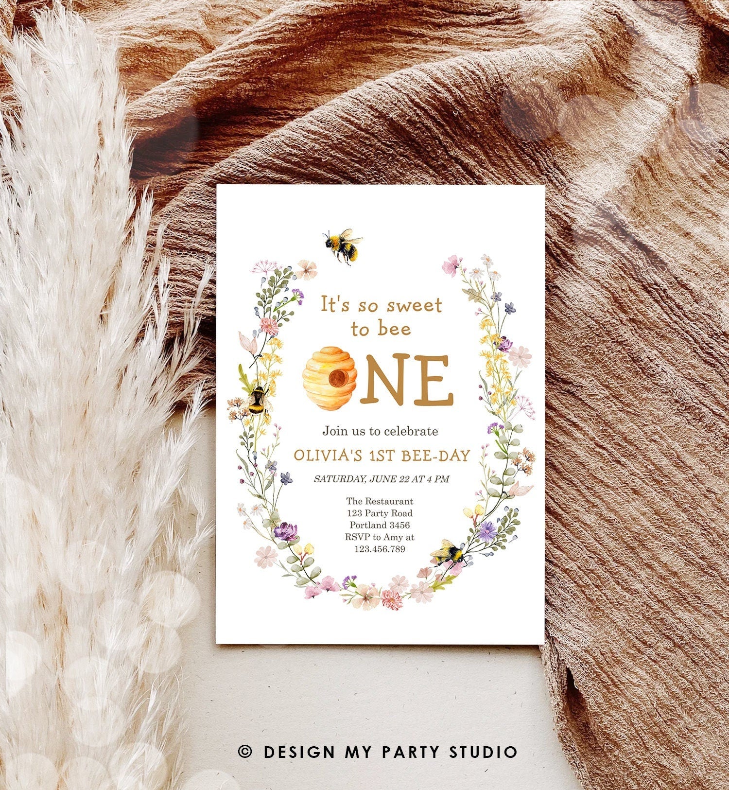 Editable Sweet to Bee One Invitation First Bee-Day Party 1st Bee Day Honey Girl First Birthday Bumble Bee Invitation Digital Printable 0502