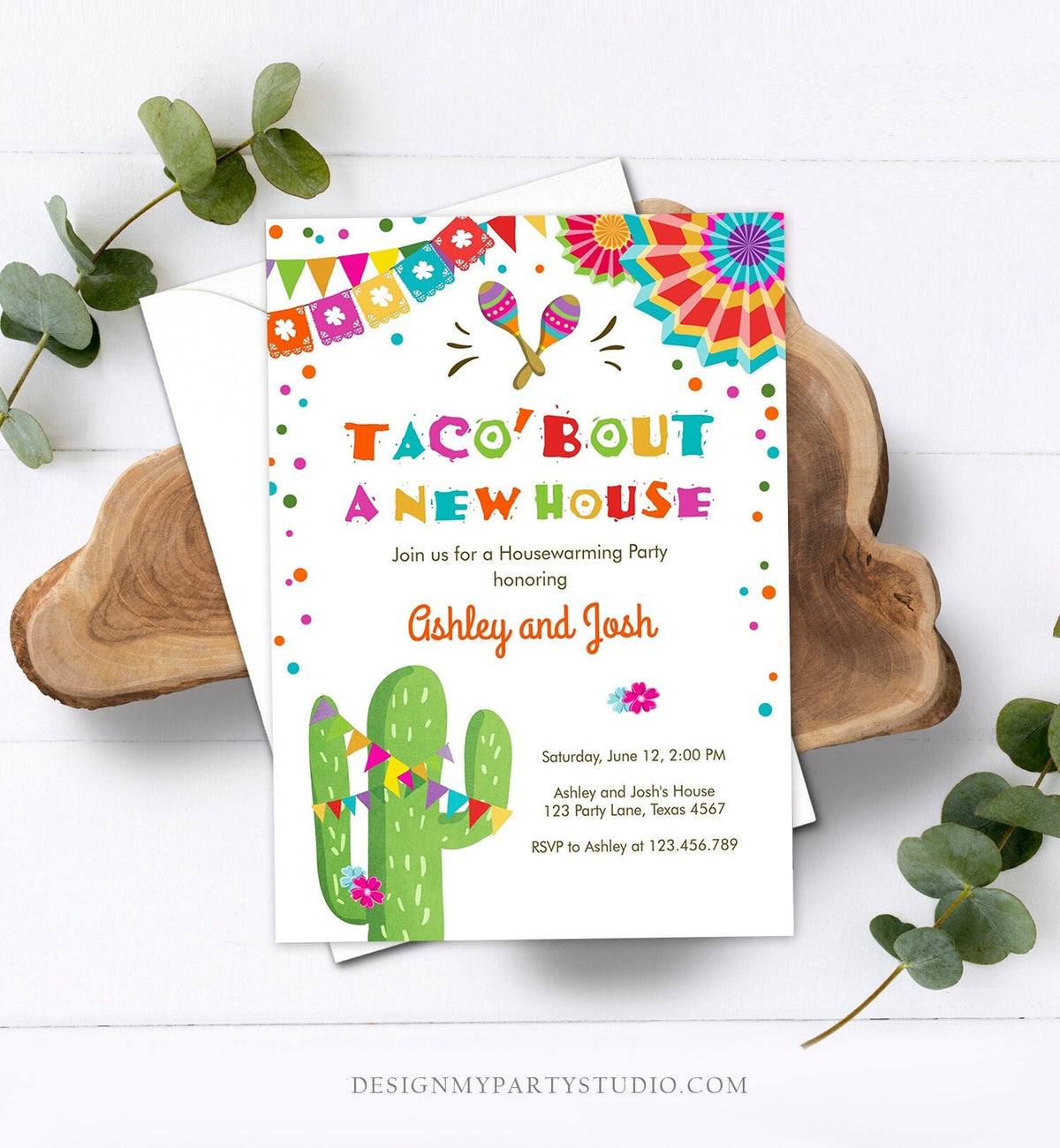 Editable Taco Bout A New House Housewarming Party Invitation Fiesta New Home Cactus Mexican Digital Download Corjl Template Printable 0045
