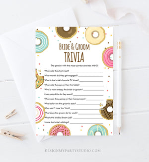 Editable Bride and Groom Trivia Bridal Shower Game Donut Coed Shower Doughnut Mind if I Do Wedding Activity Corjl Template Printable 0050