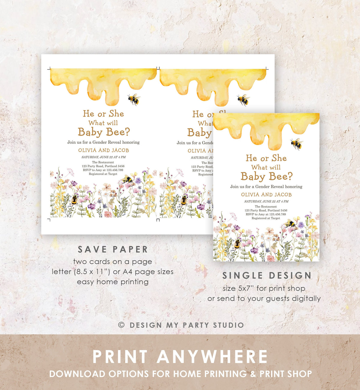 Editable Bee Gender Reveal Invitation What Will Baby Bee Invitation Gender Neutral Honey Digital Download Evite Template Printable 0502