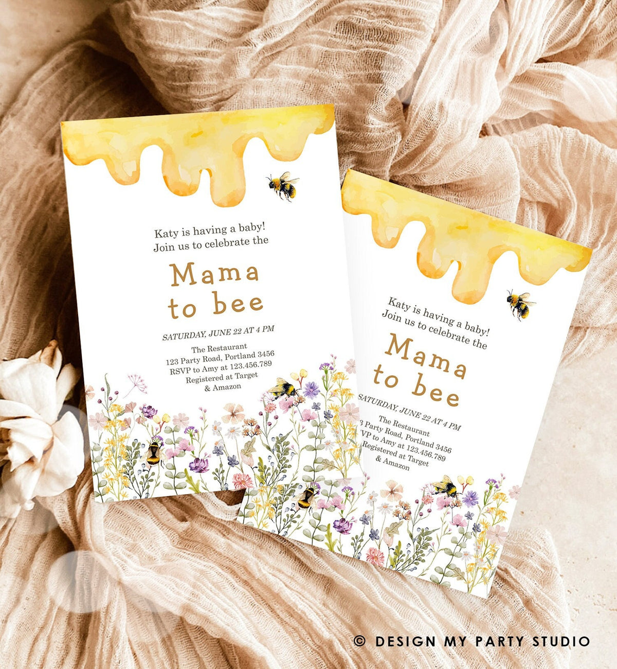 Editable Mama to Bee Invitation Wildflower Baby Shower Bee Honey Boho Mommy to Bee Summer Digital Download Evite Template Printable 0502