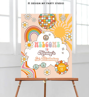 Editable Groovy Birthday Welcome Sign Floral Boho Birthday Welcome Sign Retro 70's Hippie Festival Download Template Corjl PRINTABLE 0459
