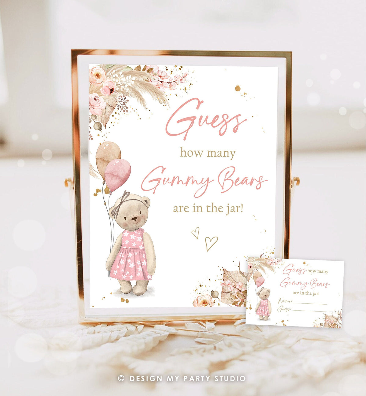 Guess How Many Gummy Bears Are In The Jar Teddy Bear Girl Baby Shower Guessing Game Activity Bearly Wait Instant Download Printable 0421