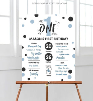 Editable Mr Onederful Birthday Milestones Sign Blue Boy First Birthday Confetti 1st Party Instant Download Corjl Template Printable 0072