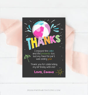 Editable Splish Splash Pool Party Thank You Card Birthday Pool Party Girl Beach Thank You Note Pink Template Instant Download Corjl 0169