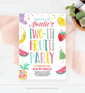 Editable Two-tti Frutti 2nd Birthday Invitation Two-tti Fruiti Fruit Invite Tropical Summer Download Printable Template Digital Corjl 0139