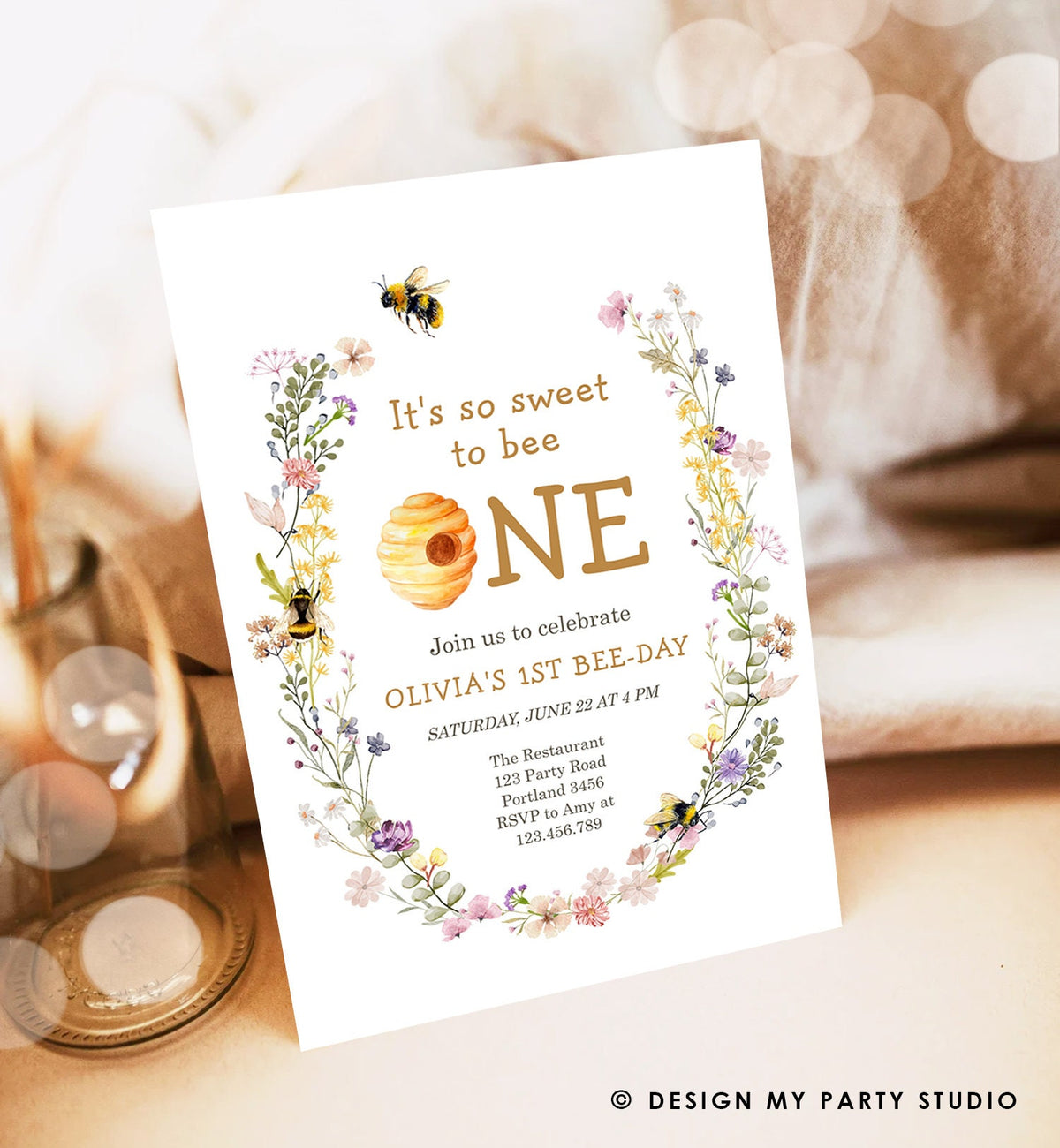 Editable Sweet to Bee One Invitation First Bee-Day Party 1st Bee Day Honey Girl First Birthday Bumble Bee Invitation Digital Printable 0502