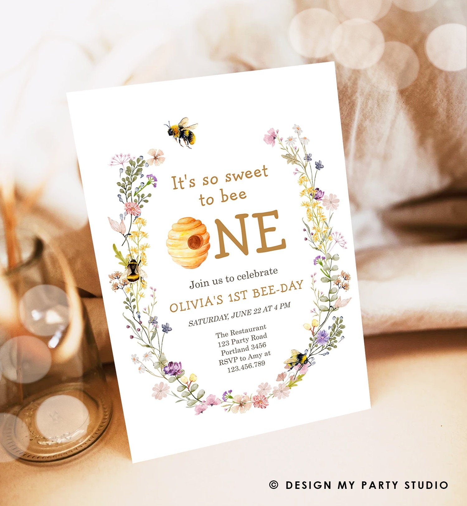 Editable Sweet to Bee One Invitation First Bee-Day Party 1st Bee Day Honey Girl First Birthday Bumble Bee Invitation Digital Printable 0502