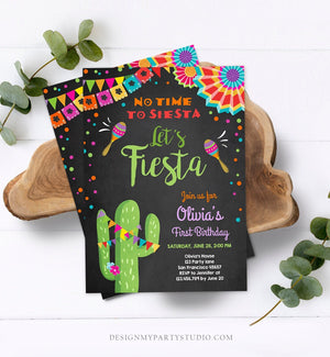 Editable Let's Fiesta Birthday Invitation No Time To Siesta Girl Cactus Samba Confetti First Birthday Chalk Corjl Template Printable 0045
